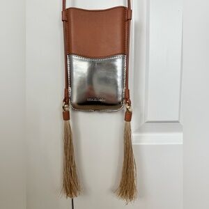 Ulla Johnson Tan and Silver Crossbody Cell Phone Holder